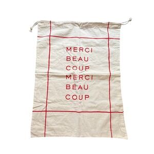 Clare V Merci Beaucoup Large Canvas Dust Bag Drawstring Pouch Cream Red 18X24